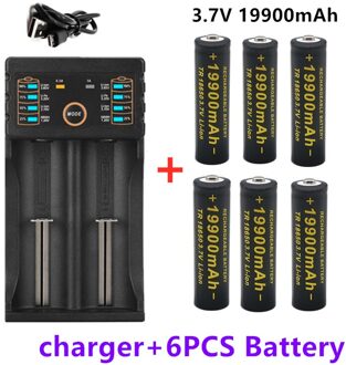 100% 18650 Lithium Batterijen Zaklamp 18650 Oplaadbare-Batterij 3.7V 19800 Mah Voor Zaklamp + Usb Lader Blauw