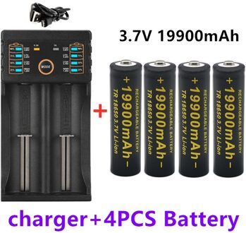 100% 18650 Lithium Batterijen Zaklamp 18650 Oplaadbare-Batterij 3.7V 19800 Mah Voor Zaklamp + Usb Lader Rood