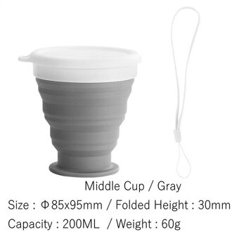 100/200/350Mltelescopic Draagbare Siliconen Opvouwbare Beker Food Grade Water Cup Reizen Drinken Ware Mok Outdoor Hars koffie Handcup 200ml grijs