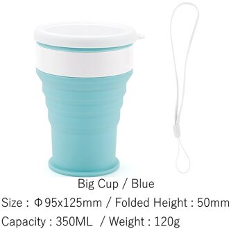 100/200/350Mltelescopic Draagbare Siliconen Opvouwbare Beker Food Grade Water Cup Reizen Drinken Ware Mok Outdoor Hars koffie Handcup 350ml blauw