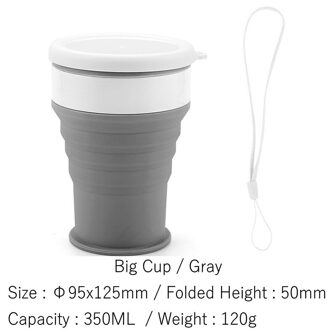 100/200/350Mltelescopic Draagbare Siliconen Opvouwbare Beker Food Grade Water Cup Reizen Drinken Ware Mok Outdoor Hars koffie Handcup 350ml grijs