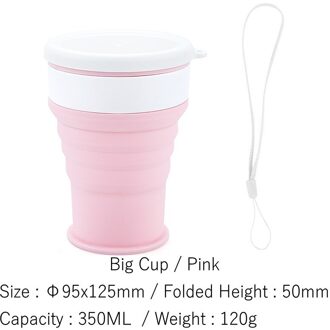 100/200/350Mltelescopic Draagbare Siliconen Opvouwbare Beker Food Grade Water Cup Reizen Drinken Ware Mok Outdoor Hars koffie Handcup 350ml roze