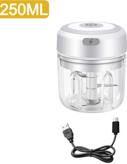 100/250Ml Mini Elektrische Knoflook Stamper Chopper Cutter Gember Stamper Machine Voor Keuken Voedsel Crusher Chili Groente Usb opladen wit reeks B