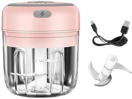 100/250Ml Mini Usb Draadloze Elektrische Knoflook Stamper Druk Mincer Groente Chili Vleesmolen Voedsel Chopper Keuken Gereedschap roze L