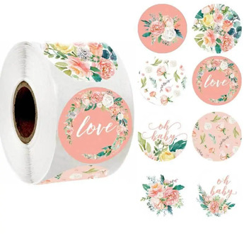 100-500 Pcs Pink Flower Stickers For Love Oh Baby Cute Stickers Labels For Wedding Party Scrapbooking Envelopes Seal Stickers