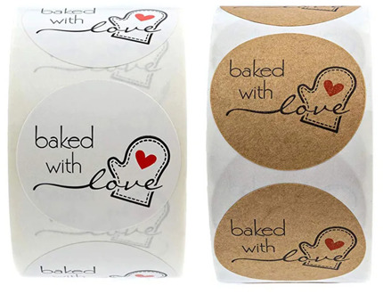 100-500pcs Kraft Paper Baked With Love Stickers Scrapbooking For Package Seal Labels Sticker Cute Handmade Stationery Sticker