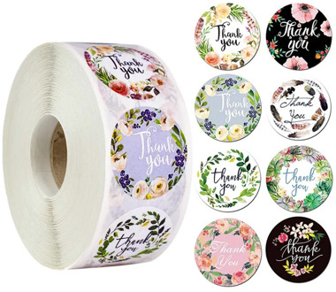 100-500pcs/roll Round Floral Thank You Stickers Scrapbooking For Package Seal Labels Custom Sticker Decoration Wedding Sticker
