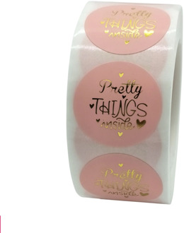 100-500pcs Round Paper Pink Pretty Things Inside Stickers Gold Thank You Stickers For Small Business Packaging Seal Label
