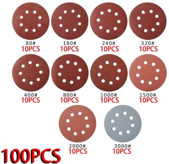 100/50Pcs 125Mm Schuurpapier Ronde Vorm Schuurschijven Hook Loop Schuurpapier Buffing Vel Schuurpapier 8 Gat sander Polijsten Pad 100stk