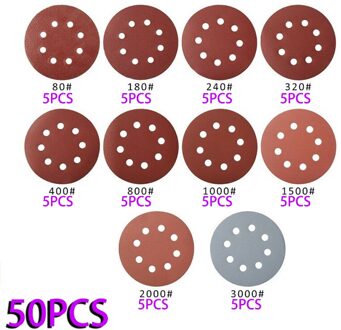 100/50Pcs 125Mm Schuurpapier Ronde Vorm Schuurschijven Hook Loop Schuurpapier Buffing Vel Schuurpapier 8 Gat sander Polijsten Pad 50stk