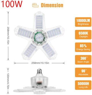 100/80W Led Garage Licht Vervormbare Plafondlamp IP65 Waterdichte Industriële Lamp Voor Garage Werkplaats E26/E27 universele Verlichting 02 doorzichtig