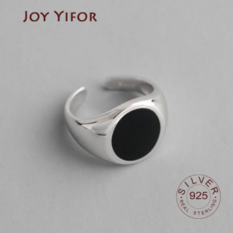 100% 925 Solid Silver INS Simple black Open Ring Fashion 925 Rings Sizable Finger Jewelry Gift For Women Girls