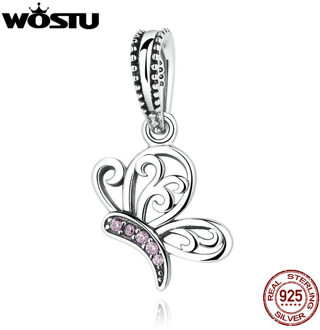 100% 925 Sterling Zilveren Vlinder Dangle Charm Fit Originele Wst Armband Hangers Authentieke Sieraden