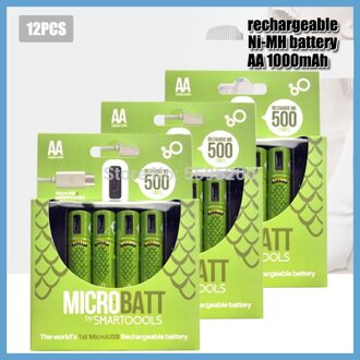 100% Capaciteit 1.2V Aa Ni-Mh Batterij 1000Mah Usb Oplaadbare Batterij + Usb Kabel Voor Afstandsbediening Muis E-Apparaat 12stk accu