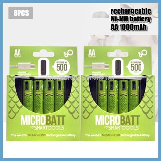 100% Capaciteit 1.2V Aa Ni-Mh Batterij 1000Mah Usb Oplaadbare Batterij + Usb Kabel Voor Afstandsbediening Muis E-Apparaat 8stk accu