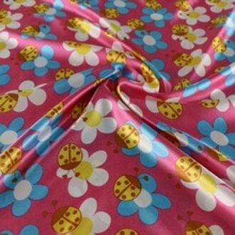 100 Cm * 148 Cm Mooie Bloem Ladybird Afdrukken Satijnen Stof Naaien Kleding Tas Voering Doek Materiaal