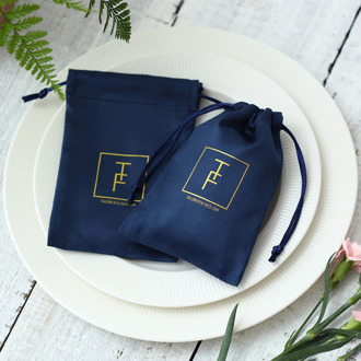 100 Flannel Jewelry Pouches Custom Personalized Logo Navy Blue Jewelry Packaging Velvet Drawstring Gift Bag for Wedding Party