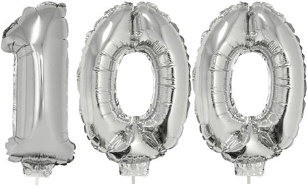 100 jaar leeftijd feestartikelen - versiering cijfers - ballonnen op stokje - van 41 cm