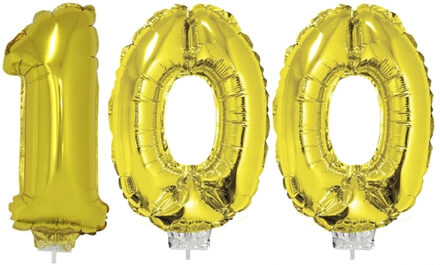 100 jaar leeftijd versiering cijfers - verjaardag - ballonnen op stokje - van 41 cm - goud