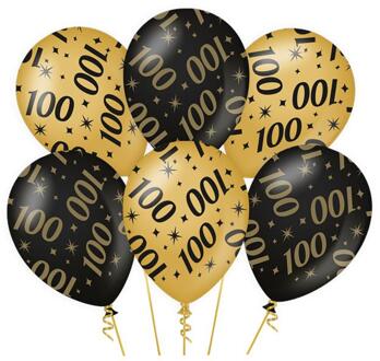 100 jaar verjaardag feest ballonnen - 6x stuks - zwart/goud - leeftijd - Ballonnen Multikleur