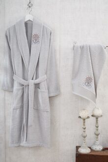 100% Katoen Badjas En Handdoek Set Lange Dikke Badstof Voor Man Bad Zachte Ontspannen Dressing Gown Bruidsmeisje Gewaden Absorberende Size M/L Kimono-badjas voor de winter Herfstkleur Maat L / M licht grijs