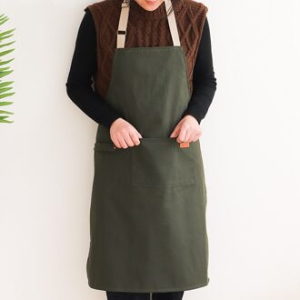 100% Katoen Canvas Keuken Schort Met Een Verstelbare Hals & Zichtbaar Center Pocket Met Lange Banden Voor Vrouwen Mannen Chef groen