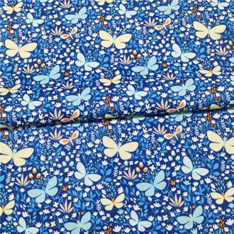 100% Katoen Viaphil Blauwe Vlinder & Kleine Bloemen Gedrukt Stof Bloemen Stof Patchwork Doek Jurk Home Decor kleur 1