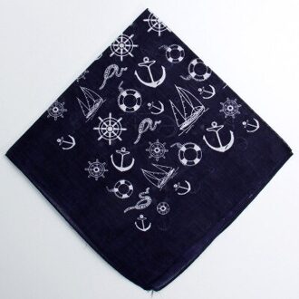 100% Katoen Wit Stoomschip Punk Hip Hop Hoofddeksels Hoofddoek Bandana Foulard Halsdoek Vierkante Sjaal Voor Vrouwen/Mannen/Jongens/Meisjes Marineblauw