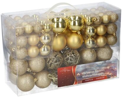 100 kerstballen goudkleurig (plastic)