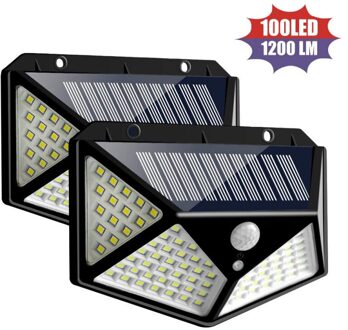 100 Led 4 Stuks Waterdichte 4-Side Zonne-verlichting Voor Tuin Decoratie Outdoor Zonne-energie Lamp Pir Motion Sensor wandlamp 2stk