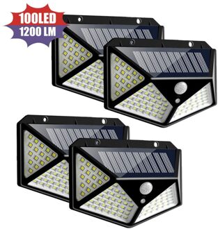 100 Led 4 Stuks Waterdichte 4-Side Zonne-verlichting Voor Tuin Decoratie Outdoor Zonne-energie Lamp Pir Motion Sensor wandlamp 4stk