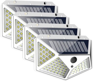 100 Led Solar Light Outdoor Zonne Wandlamp Led Lamp IP65 Pir Motion Sensor Lampara Solar Verlichting Tuin Decoratie Verlichting 4stk / wit