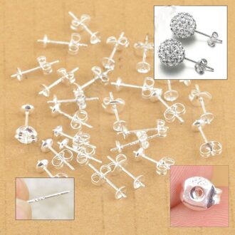 100 Lot 925 Sterling Zilveren Sieraden Bevindingen Ear Pin Pairs Stud Oorbellen Met 925 Terug Stoppers Instellen Diy