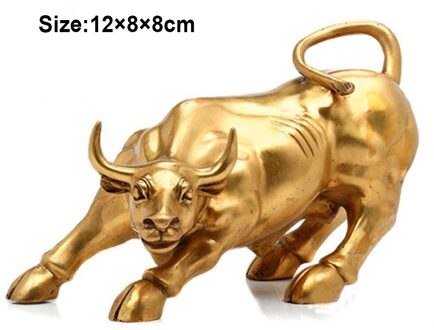 100% Messing Bull Wall Street Vee Sculptuur Koper Koe Standbeeld Mascotte Prachtige Ambachten Ornament Kantoor Decoratie Relatiegeschenk 12X8X8cm