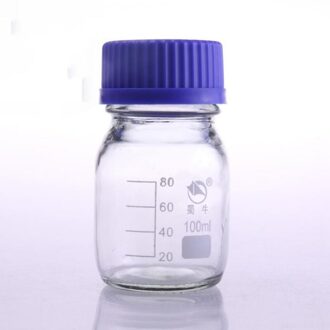 100 ml Afgestudeerd Ronde Glazen Reagensfles Blauw Schroefdop Schroef Op Cover Afstuderen Sample Flesjes Plastic Deksel