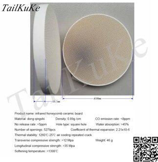 100 Mm Ronde Infrarood Honingraat Keramische Plaat, Regeneratieve Keramische Plaat, Vuurvaste Poreuze Keramische Plaat, energiebesparende Plaat