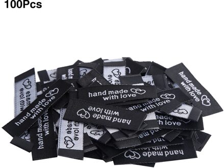 100 Naaien Labels Patches Handgemaakte Met Liefde Etiketten Voor Kleding Handgemaakte Fiber Diy Labels Voor Hoed Tassen Naaien Garment Accessorie zwart