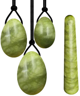 100%Natural Stone Jade Yoni Egg Set Tightening Vaginal Kegel Muscle Exerciser Pelvic Exercise Yoni Massage Ball Massage Wand Set