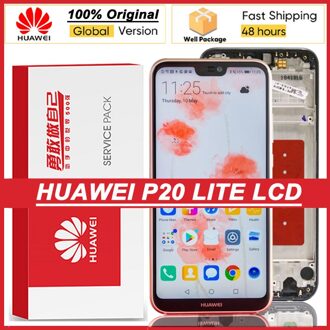 100% Originele 5.84 ''Ips Display Met Frame Voor Huawei P20 Lite Nova 3e Lcd Touch Screen Digitizer ANE-LX1 ANE-LX3 reparatie Onderdelen blauw met kader