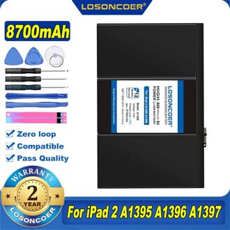100% Originele Losoncoer 8700Mah A1395 Batterij Voor Ipad 2 A1395 A1396 A1397 A1376 A1316 Voor IPad2 Tablet Batterij