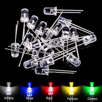 100 Pcs 5 Mm Led Diodes Assortiment Kit Water Clear Rood Groen Blauw Geel Wit