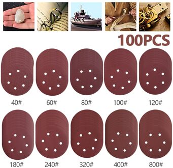 100 Pcs 6In 150Mm Ronde Schuurpapier Set Zes Gat Disk Zand Lakens Grit 40-800 Schuurschijven Haak loop Schuurpapier Buffing Vel 100 stk 6 duim