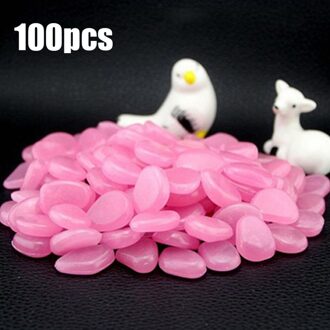 100 Pcs Glow In Dark Pebbles Gaeden Lichtgevende Steen Fluorescent Kunstmatige Steen Voor Aquarium Fish Tank Tuin Decoratie Roze
