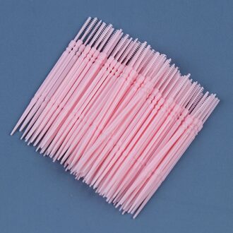 100 Pcs Pick Interdentale Borstel Dubbele Kop Borstel Voor Tanden Reinigen Tandenstoker Oral Care Tool Tandenstoker Dental Floss Roze