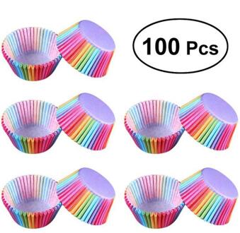 100 pcs Rainbow Kleur Cupcake Liner Cupcake Papier Bakken Muffins Gevallen Cake Mallen Gebak Cup Decorating Gereedschap