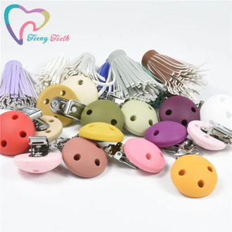 100 PCS Round Shaped Pacifier Clip Silicone Bead Baby Teether & Wooden Teething Accessories Clip Nipple Clasps Toy DIY Bead Tool