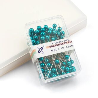 100 Pcs Rvs Naaister Pins Kleurrijke Bal Koppen Naalden Makkelijk Sieraden Maken Gereedschap Kralen Pins Voor Sieraden Maken Diy Malachite blauw