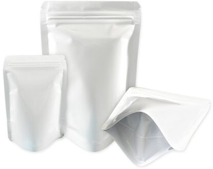 100 Pcs Wit Stand Up Bag Food Storage Zuiver Aluminium Folie Zip Lock Hersluitbare Staan Zakje Voor Thee Snoep 11x16x3cm