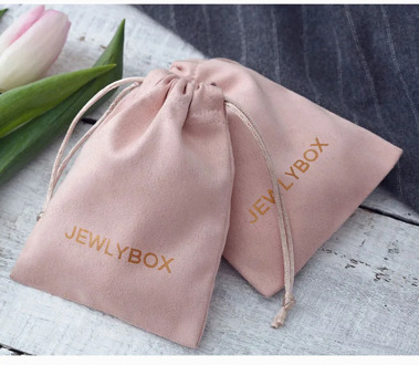 100 Personalized Logo Print Drawstring Bags Custom Jewelry Packaging Pouches Chic Wedding Favor Bags Pink Flannel Cosmetic Bags