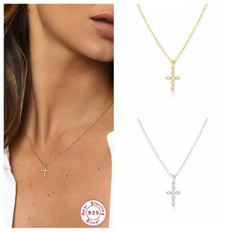 100% Real 925 Sterling Silver Corss Pendant Necklace For Woman Girls Ladies Birthday Party Chain Colgante Collares Fine Jewelry